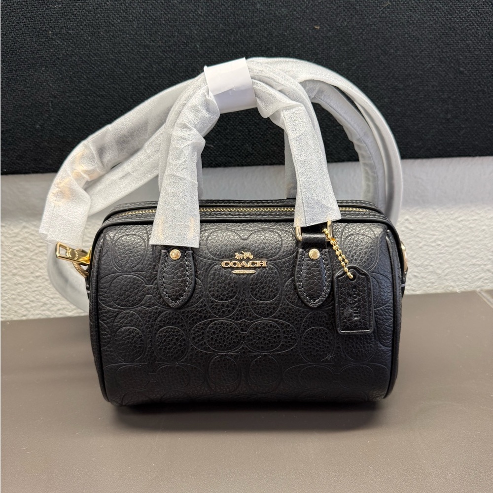Coach Black mini Rowan signature leather with Gold Accents-NWT - Picture 2 of 5